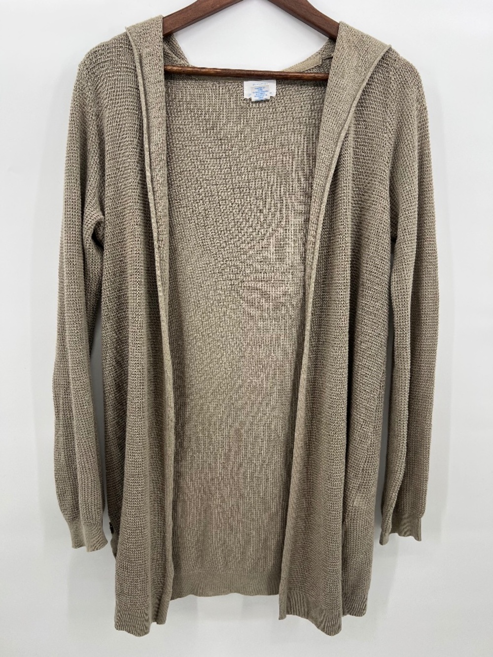 Sigrid Olsen Hooded Cardigan Open Front Button Accent Linen Blend Neutral Lagen